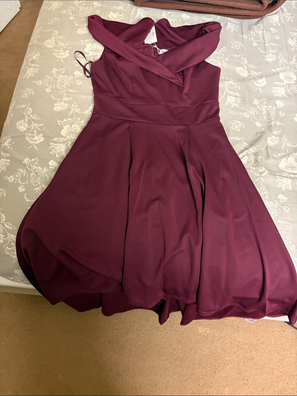 JAX Burgundy Wine Off Shoulder Fit & Flare Cocktail Dress